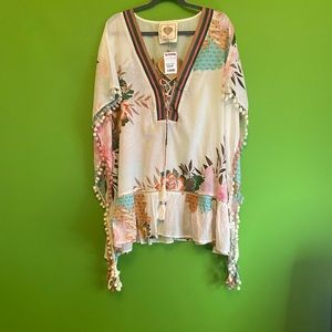 One Size Beach Cover Up by Z&L off white print Brand New!